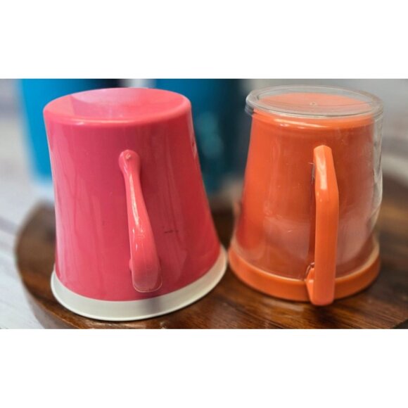 Vintage retro Plastic Teal Orange Mugs Set With Leaf, Butterfly Design, Retro - Picture 9 of 10